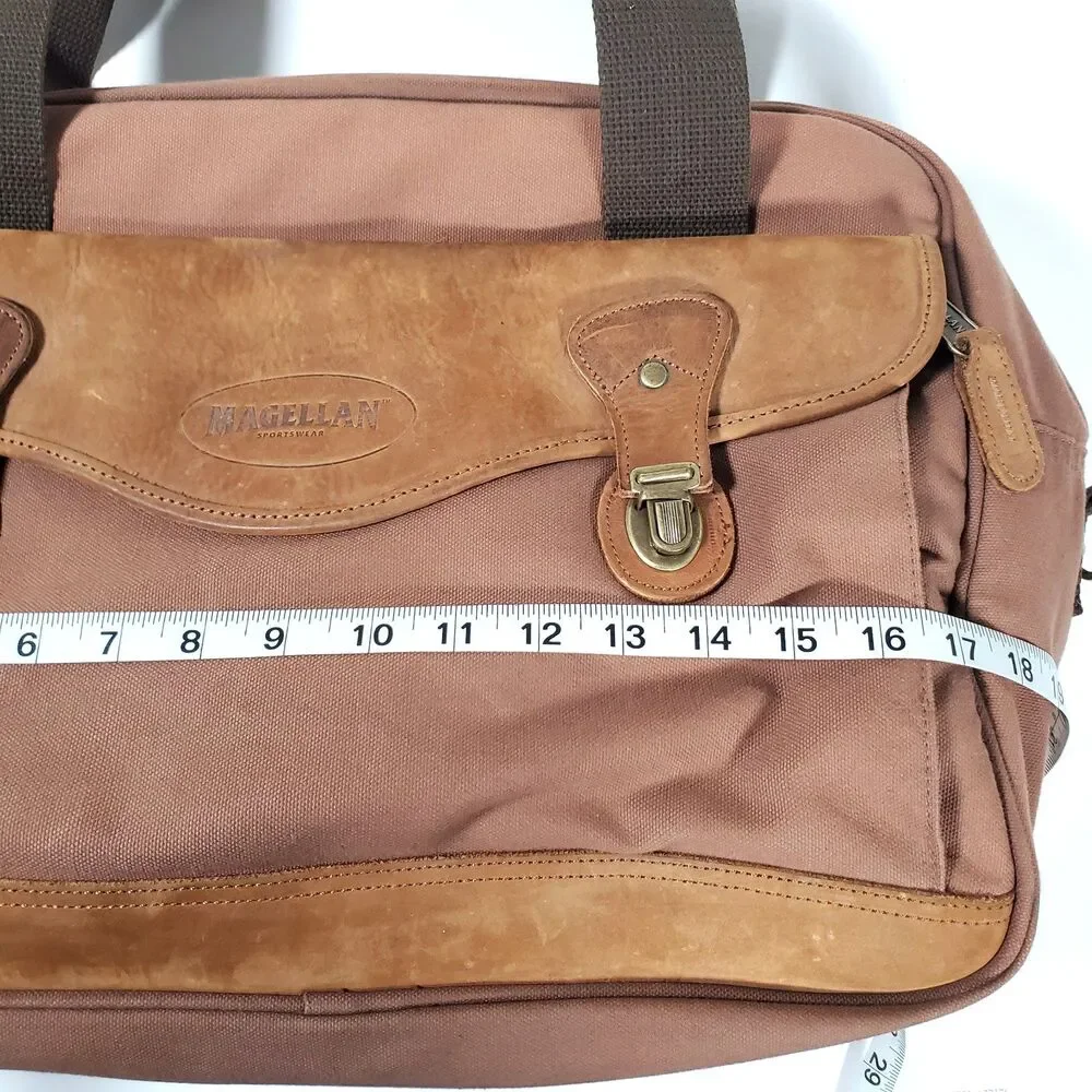 Vintage Magellan Large Duffle Bag Brown Rust Red Canvas Leather Trim Rugged